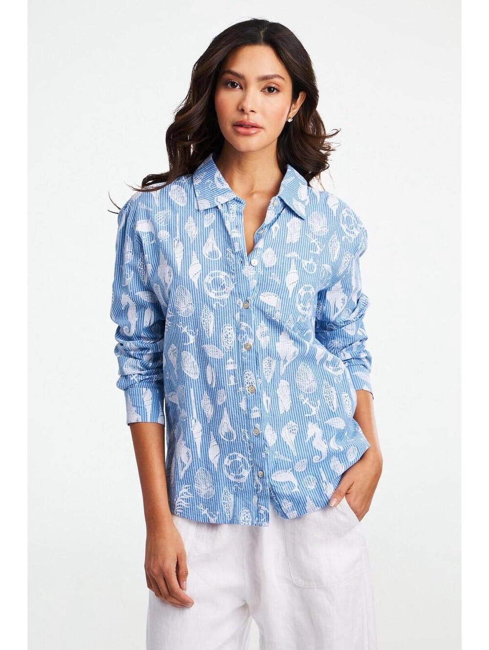 Roller Rabbit 100% Cotton Long Sleeve Button Down Seaside Top - Size Medium